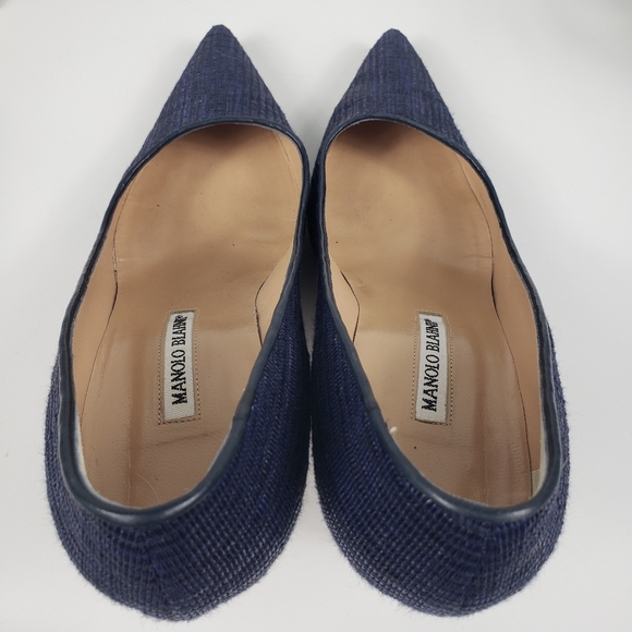 Manolo Blahnik Navy Blue Weave Embossed Pump High Heel sz EU 39 / US 8.5 - Picture 5 of 11